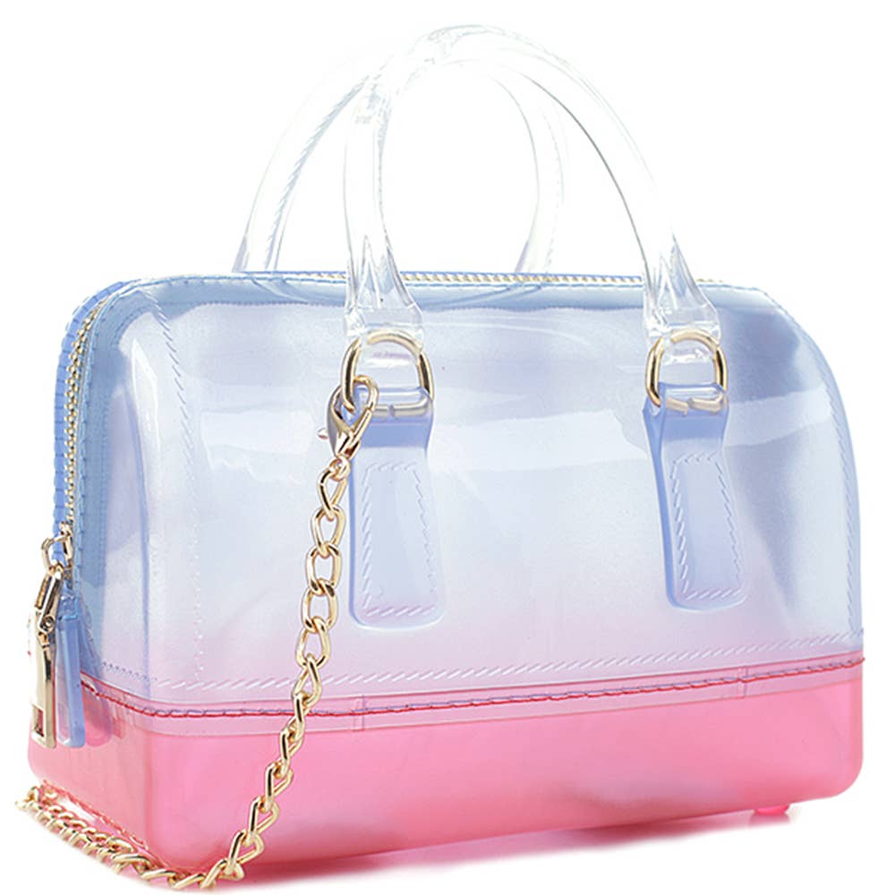 TRENDY JELLY MULTI TONE SQUARE SHAPED HANDLE BAG