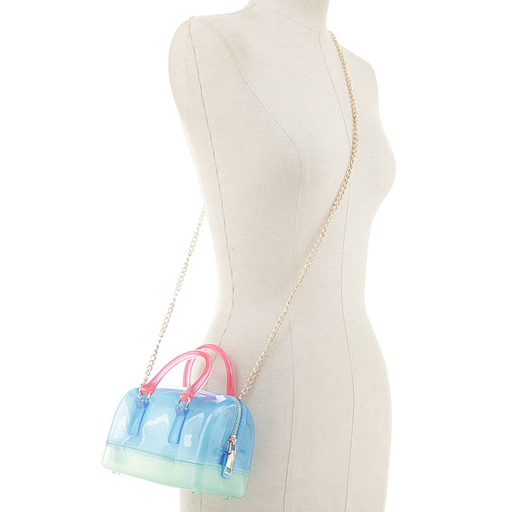 TRENDY JELLY MULTI TONE SQUARE SHAPED HANDLE BAG