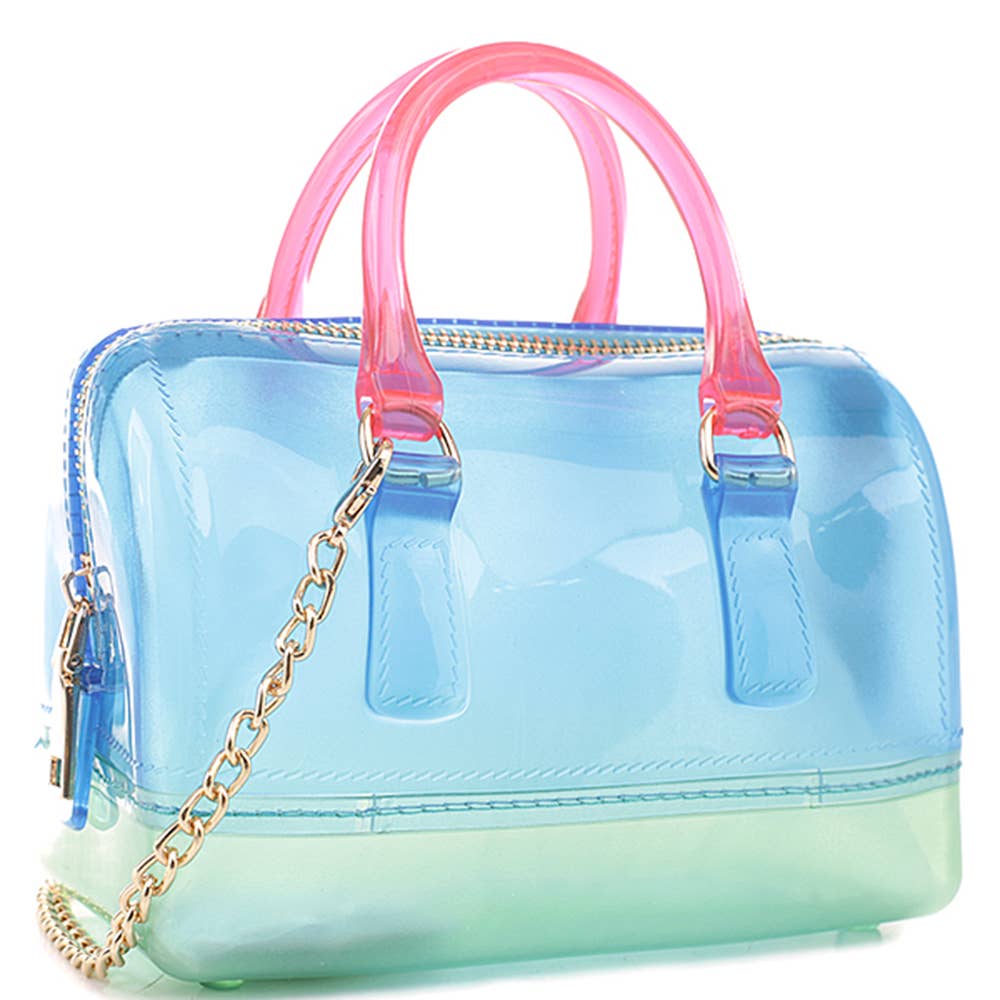 TRENDY JELLY MULTI TONE SQUARE SHAPED HANDLE BAG