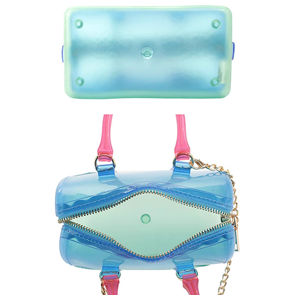 TRENDY JELLY MULTI TONE SQUARE SHAPED HANDLE BAG