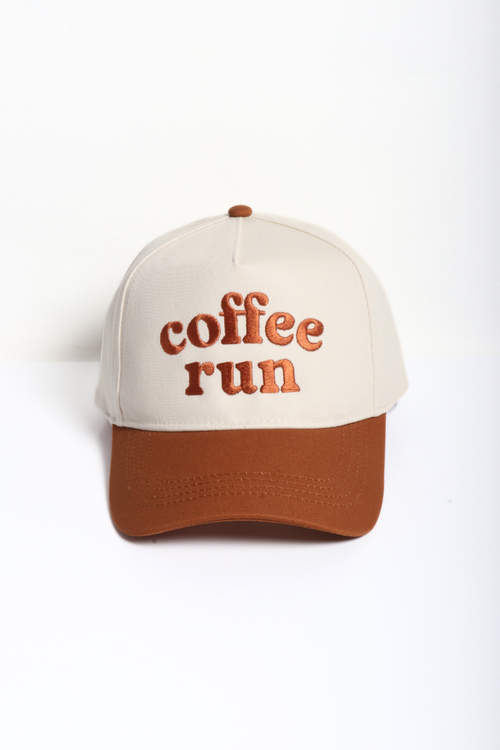 COFFEE RUN Embroidered 5 Panel Two Tone Cap