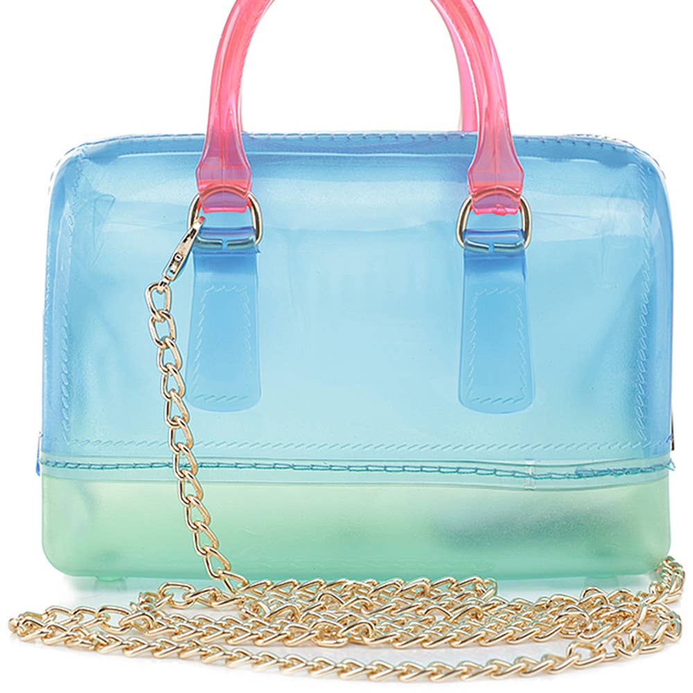 TRENDY JELLY MULTI TONE SQUARE SHAPED HANDLE BAG